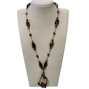 Premier Designs Prism Pendant Necklace Gold Glass Prism Beads Vtg Chunky 14"